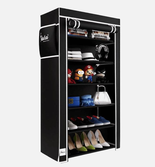 Heavy-Duty 6 Shelf Collapsible Wardrobe | Portable Clothes Storage Almirah for Home (Dustproof & Space-Saving)
